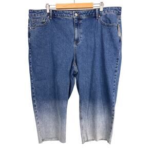 NWT Talbots Womens 22WP Plus Petite Wide Leg Crop Jean Ombre‎ Dip Dye Frayed Hem